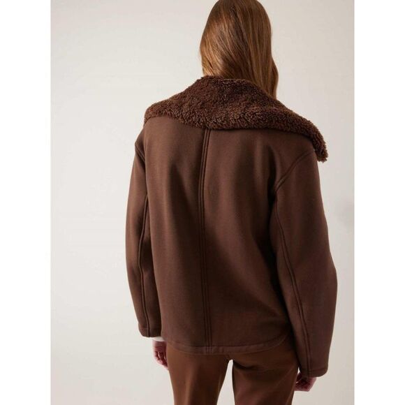 Athleta Westbound Sherpa Coat Jacket Brown Pockets Full Zip Faux Fur NWT Medium - Picture 2 of 9